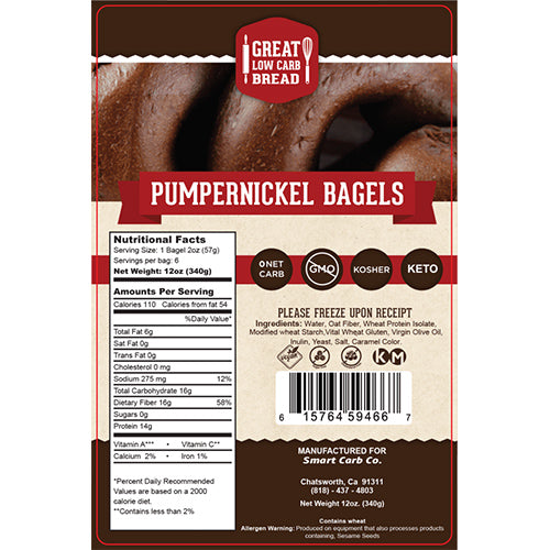 Pumpernickel Bagel - 0g Net Carb, High in Protein, High Fiber, Non-GMO For Sale