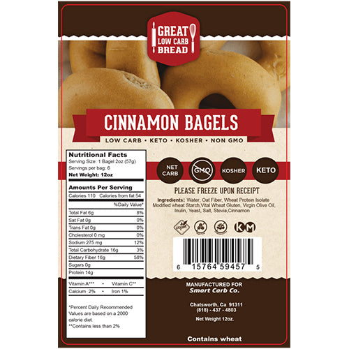 Cinnamon Bagel - 0g Net Carb, High in Protein, High Fiber, Non-GMO Sale